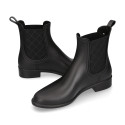 Ankle rain boots with elastic band with square design.