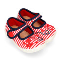 Cotton canvas little Mary Janes with nautical design.