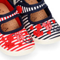 Cotton canvas little Mary Janes with nautical design.