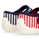 Cotton canvas little Mary Janes with nautical design.