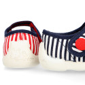 Cotton canvas little Mary Janes with nautical design.
