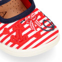 Cotton canvas little Mary Janes with nautical design.