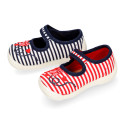 Cotton canvas little Mary Janes with nautical design.