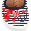 Cotton canvas little Mary Janes with nautical design.