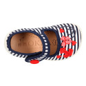 Cotton canvas little Mary Janes with nautical design.