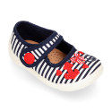 Cotton canvas little Mary Janes with nautical design.