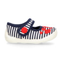 Cotton canvas little Mary Janes with nautical design.