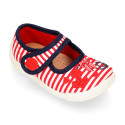 Cotton canvas little Mary Janes with nautical design.