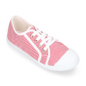 Cotton stripes Bamba type shoes with toe cap.