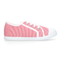 Cotton stripes Bamba type shoes with toe cap.