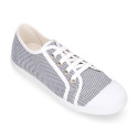Cotton stripes Bamba type shoes with toe cap.