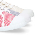 Cotton stripes Bamba type shoes with toe cap.