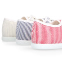 Cotton stripes Bamba type shoes with toe cap.