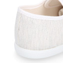 Cotton stripes Bamba type shoes with toe cap.