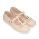 Cotton canvas T-strap little Mary Jane shoes with bow.