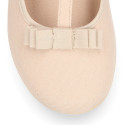 Cotton canvas T-strap little Mary Jane shoes with bow.