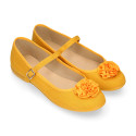 Cotton canvas Mary Jane shoes with flower detail.