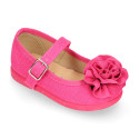 Cotton canvas Mary Jane shoes with flower detail.