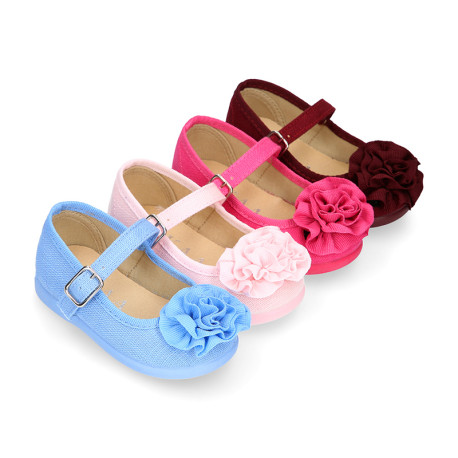 Cotton canvas Mary Jane shoes with flower detail.