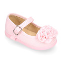 Cotton canvas Mary Jane shoes with flower detail.
