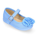 Cotton canvas Mary Jane shoes with flower detail.