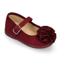 Cotton canvas Mary Jane shoes with flower detail.