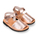 METAL Leather Menorquina sandals with flexible outsole and hook and loop strap.