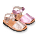 METAL Leather Menorquina sandals with flexible outsole and hook and loop strap.