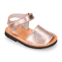 METAL Leather Menorquina sandals with flexible outsole and hook and loop strap.