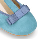 T-strap little Mary Jane shoes with bow in Soft suede leather.