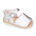 Metal finish leather Menorquina sandals for babies.