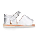 Metal finish leather Menorquina sandals for babies.