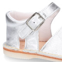 Metal finish leather Menorquina sandals for babies.