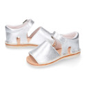 Metal finish leather Menorquina sandals for babies.