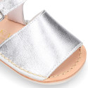 Metal finish leather Menorquina sandals for babies.