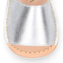 Metal finish leather Menorquina sandals for babies.
