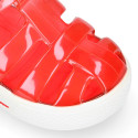 Tennis style kids jelly shoes for the Beach and Pool.