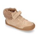 BLANDITOS kids bootie with elastic laces in suede leather with fake hair neck design.