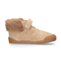 BLANDITOS kids bootie with elastic laces in suede leather with fake hair neck design.