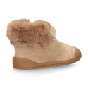 BLANDITOS kids bootie with elastic laces in suede leather with fake hair neck design.