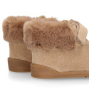 BLANDITOS kids bootie with elastic laces in suede leather with fake hair neck design.