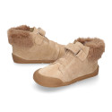 BLANDITOS kids bootie with elastic laces in suede leather with fake hair neck design.