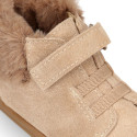 BLANDITOS kids bootie with elastic laces in suede leather with fake hair neck design.