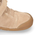 BLANDITOS kids bootie with elastic laces in suede leather with fake hair neck design.