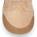 BLANDITOS kids bootie with elastic laces in suede leather with fake hair neck design.