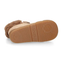 BLANDITOS kids bootie with elastic laces in suede leather with fake hair neck design.