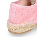 Laces up espadrille shoes in washed cotton canvas.