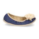 Stretch ballet flat shoes with flower detail in linen.