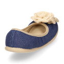 Stretch ballet flat shoes with flower detail in linen.