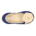 Stretch ballet flat shoes with flower detail in linen.